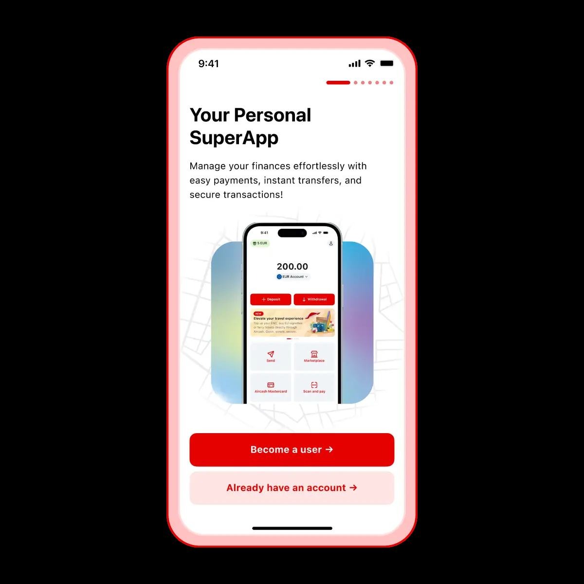 Schermata iniziale dell'app Aircash